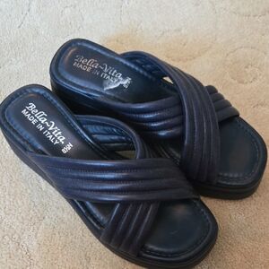 Bella Vita Navy Leather Slides